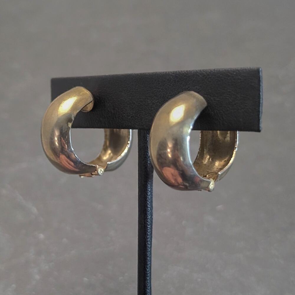 Vintage Clip On Earrings Gold Tone Chunky Hoops 7/8" - Tarnished